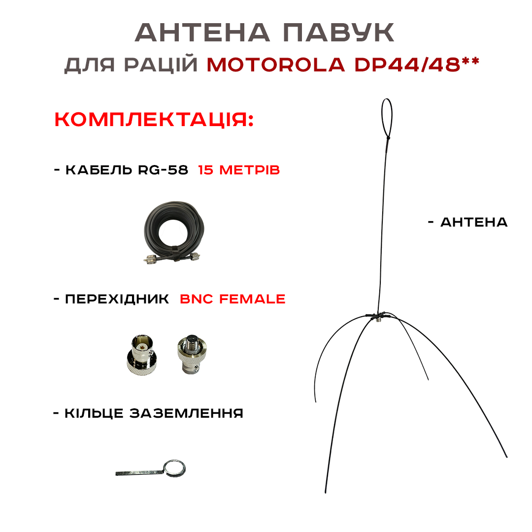 kartochka-pauk-dp-15-metrov-bnc Антена павук з кабелем 15 метрів до радіостанції Motorola DP перехідник BNC - Зображення 1